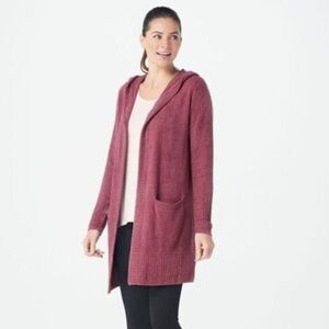 Barefoot Dreams Hooded Mauve Red Cardigan